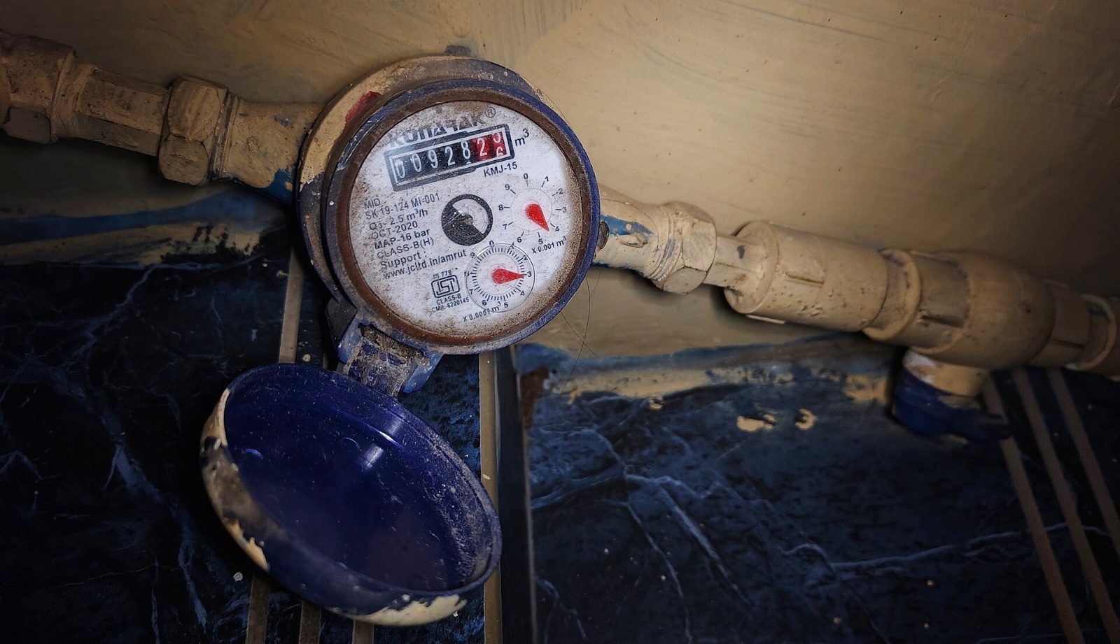 Digital water meter used to monitor and record water consumption.