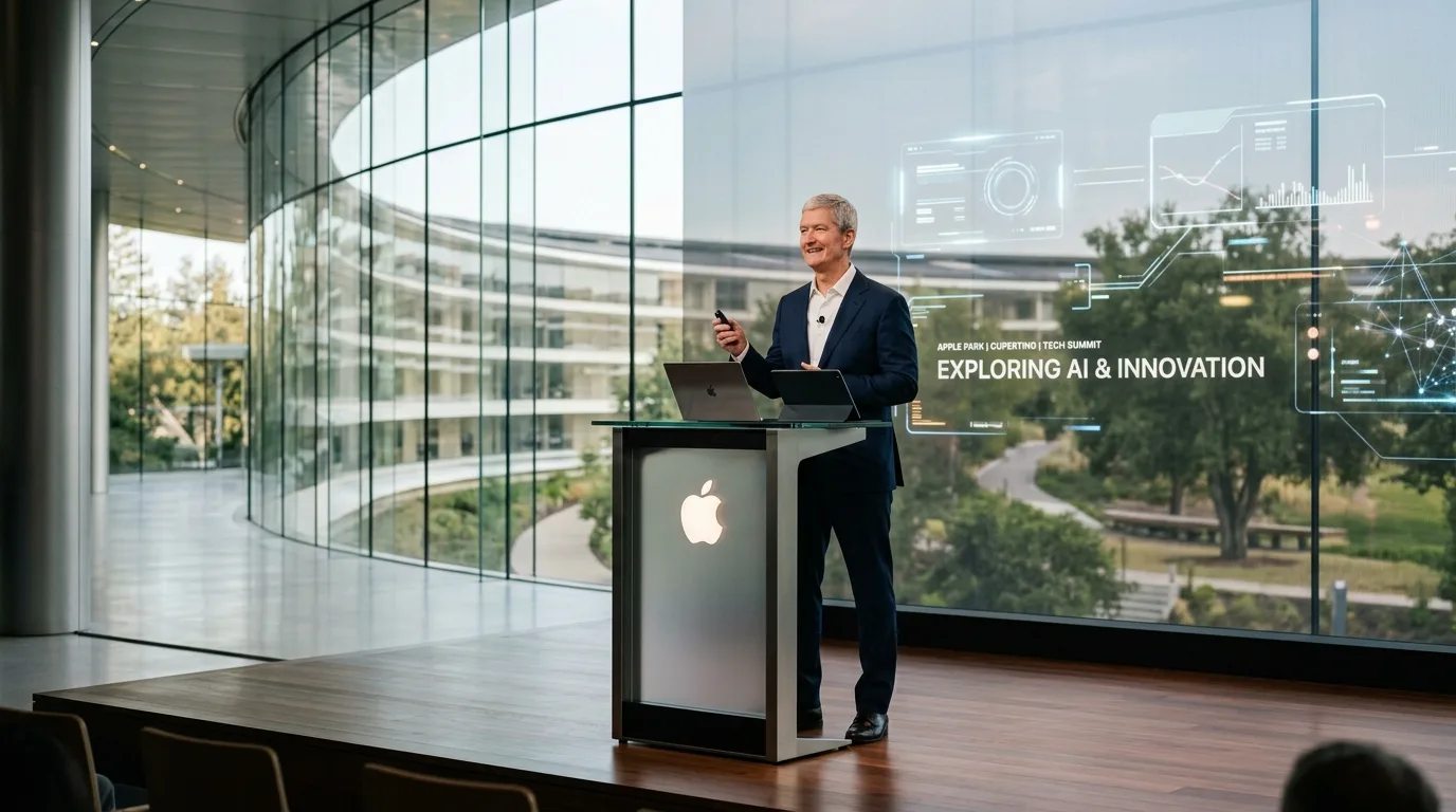 John Ternus smiles in a dark shirt against a blurred background, representing Apple's new executive leadership.