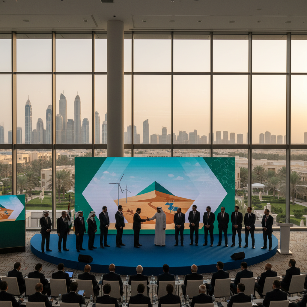 Saeed Mohammed Al Tayer presents recognition awards to corporate representatives during a sustainability ceremony in Dubai.