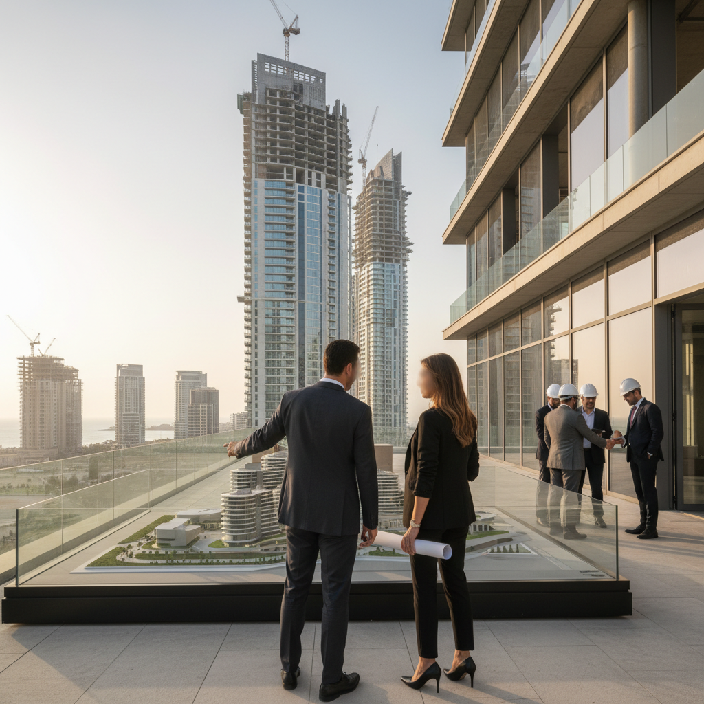 Wissam Breidy and Paula Gambrell stand together in professional attire against a blurred architectural background.