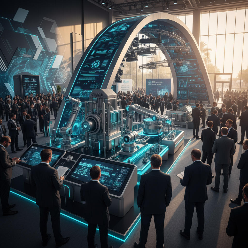 A brightly lit modern industrial facility features automated machinery and metal components on a production line.