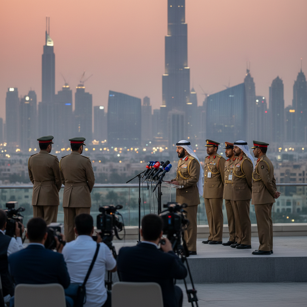 A hazy skyline above modern skyscrapers in the UAE under a pale sky as officials monitor air quality levels.