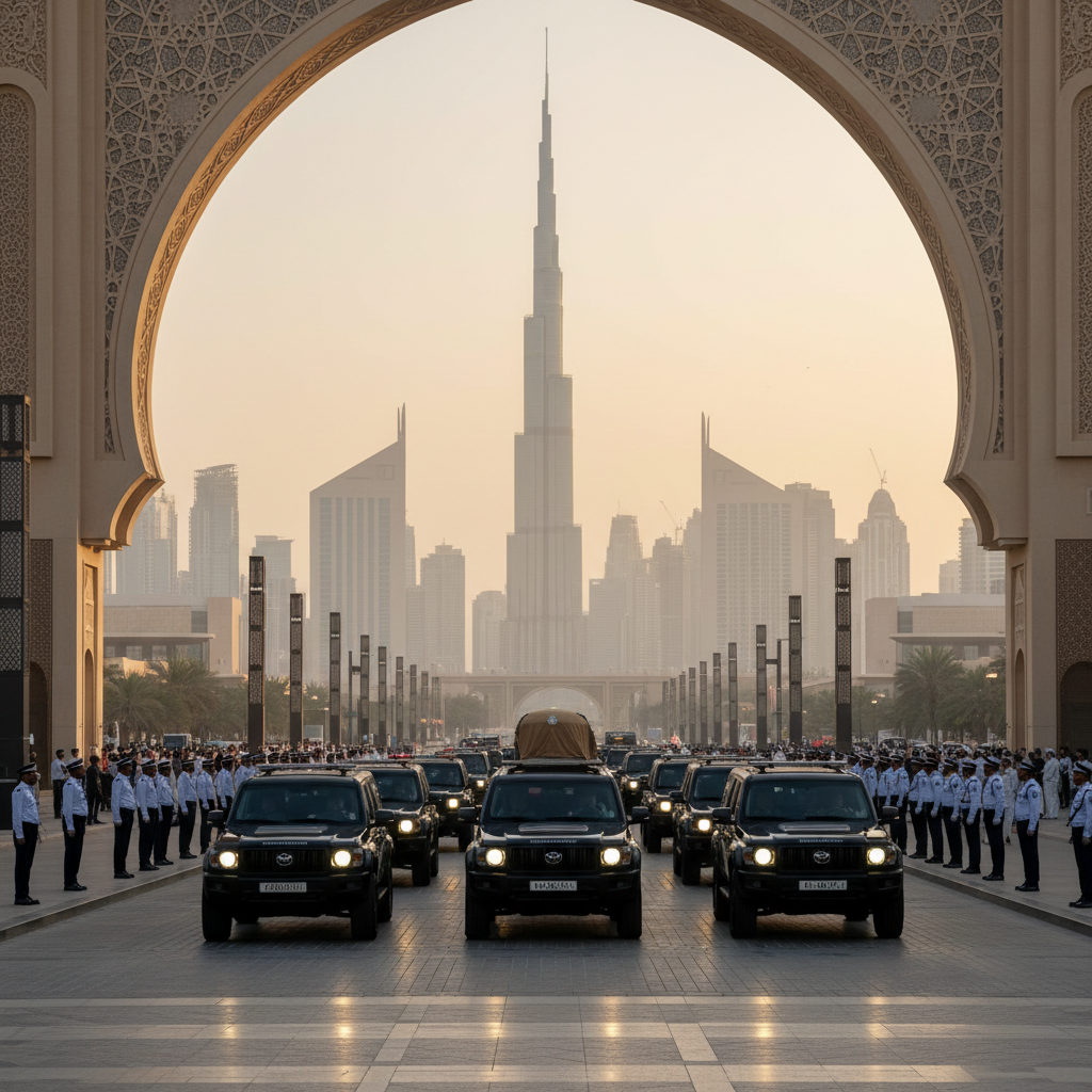 Major General Khalifa Bin Dhaen Al Mheiri poses in his olive green Dubai Police uniform with gold service medals.