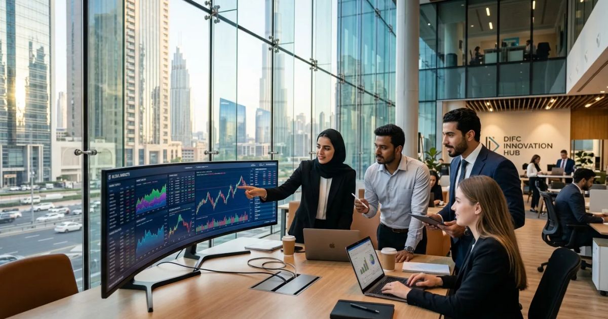 Diverse group of professionals and tech specialists collaborating in a modern corporate office in Dubai. | credit:Ai generated image