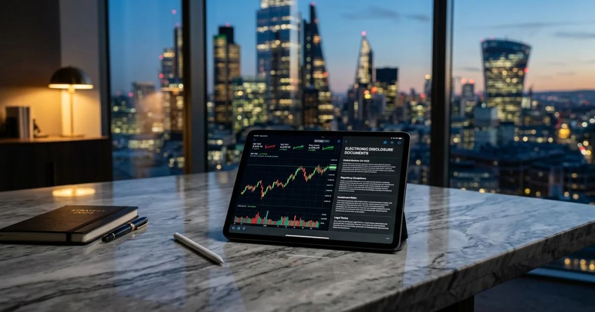 Digital tablet displaying electronic securities disclosures and investment filings under the SEC Regulation E-Delivery proposal. | credit:Ai generated image